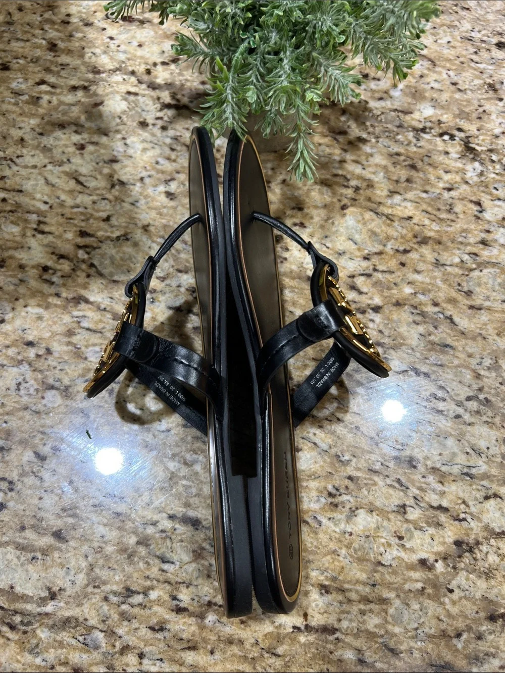 Tory Burch Miller Metal Black Leather Sandals with Gold Logo 9M